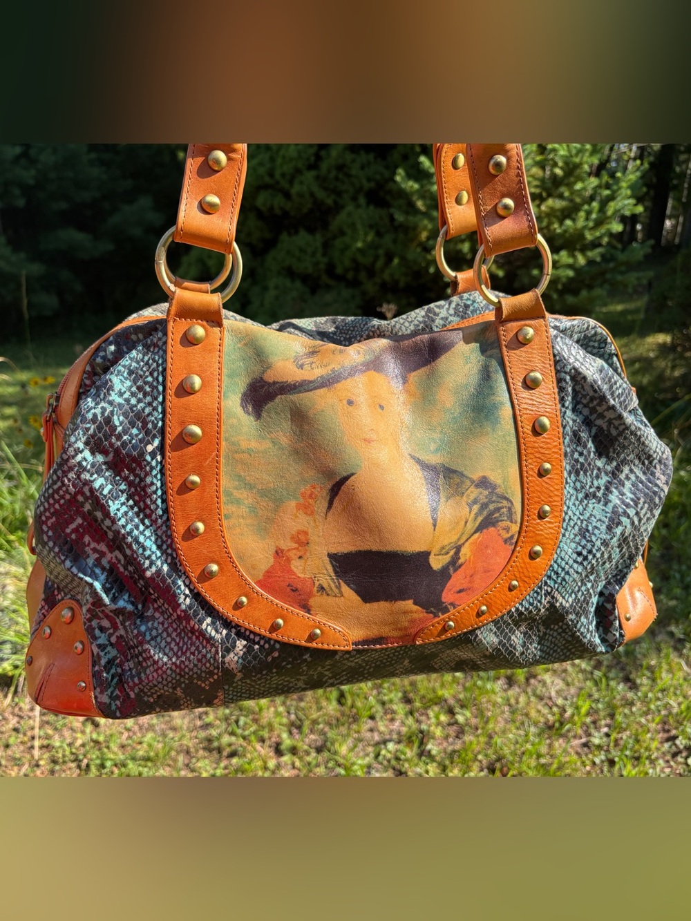 Sharif Hand-Painted Art Shoulder Bag Vintage